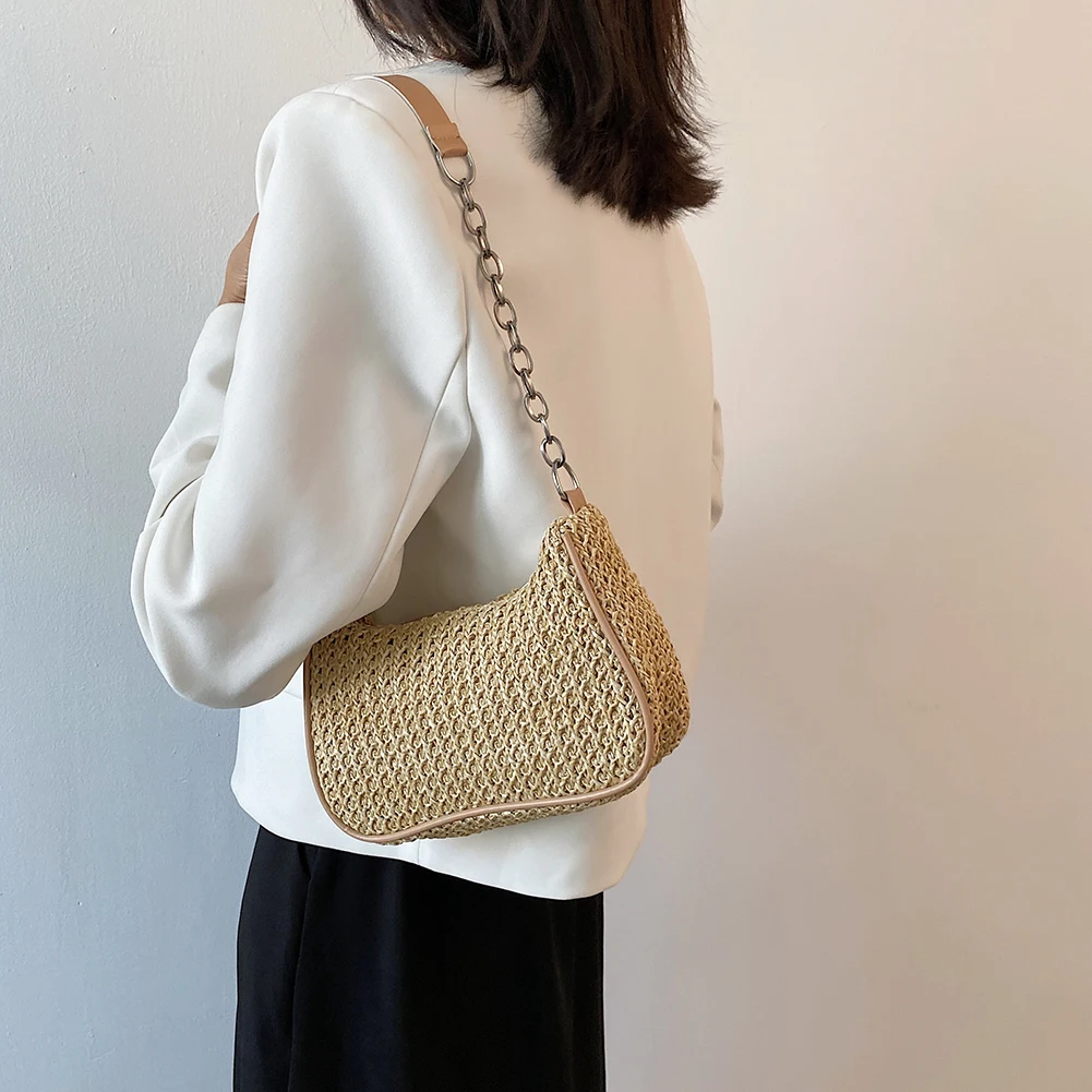 Fashion Women Bag Summer Solid Color Underarm Casual Woven Chain Shoulder Ladies Female Woven Beach Holiday Handbag
Fashion Women Bag Summer Solid Color Underarm Casual Woven Chain Shoulder Ladies Female Woven Beach Holiday Handbag