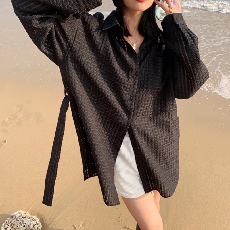 XIZIHUPAN Loose Casual T Shirt For Women Lapel Long Sleeve One Pocket Perspective Plaid Blouses Female 2021 Spring Clothes Style
XIZIHUPAN Loose Casual T Shirt For Women Lapel Long Sleeve One Pocket Perspective Plaid Blouses Female 2021 Spring Clothes Style