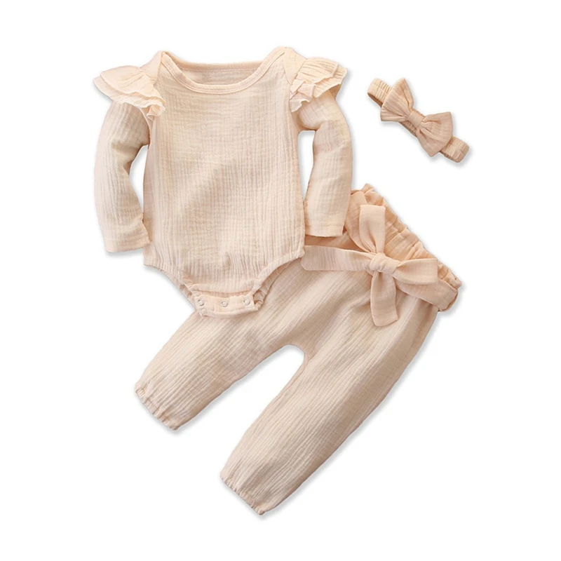 New Baby Girls Bodysuit Trousers Headband Outfit Solid Ruffled Jumpsuit Bowknot Pants Bow Headband Set Infant Baby Girl Clothes
New Baby Girls Bodysuit Trousers Headband Outfit Solid Ruffled Jumpsuit Bowknot Pants Bow Headband Set Infant Baby Girl Clothes