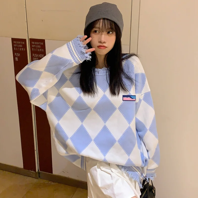 Diamond Plaid Pullover Sweater Women Autumn And Winter Fashion New Style Loose Casual Round Neck Long-sleeved Knitted Top
Diamond Plaid Pullover Sweater Women Autumn And Winter Fashion New Style Loose Casual Round Neck Long-sleeved Knitted Top