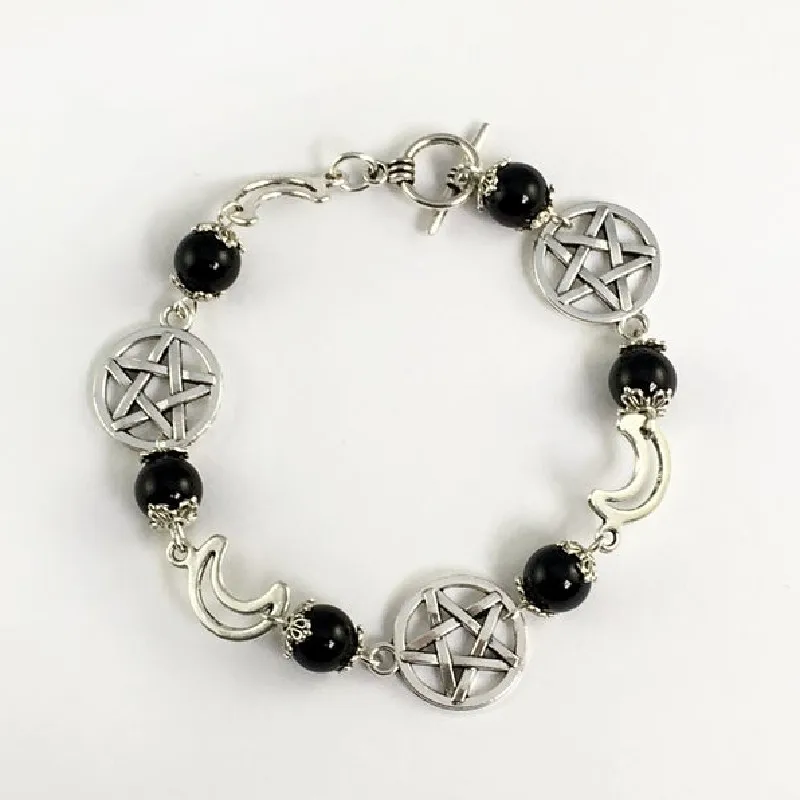Готический Хэллоуин Аметист Черный оникс Pentacle браслет с шармом панка языческий