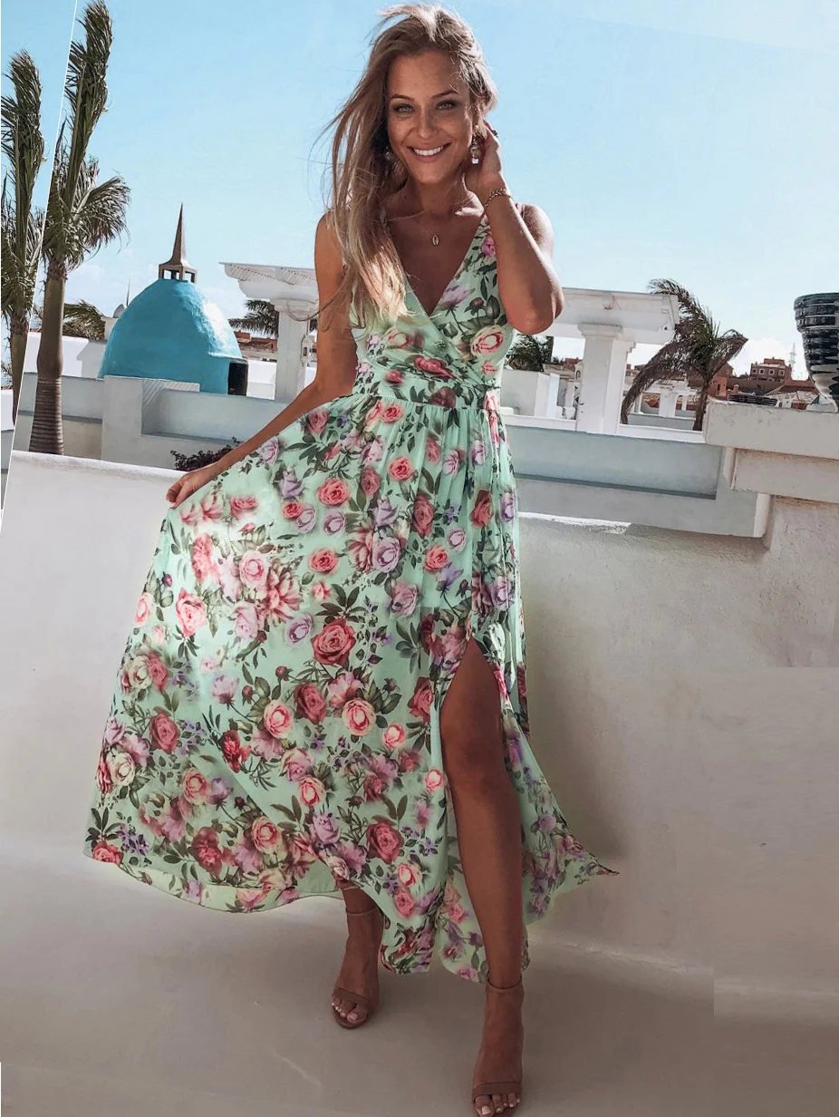 Summer Women Print V Neck Split Maxi Dress Floral Spaghetti Strap Elegant Party Chiffon Elegant Casual Beach Dresses Female
Summer Women Print V Neck Split Maxi Dress Floral Spaghetti Strap Elegant Party Chiffon Elegant Casual Beach Dresses Female