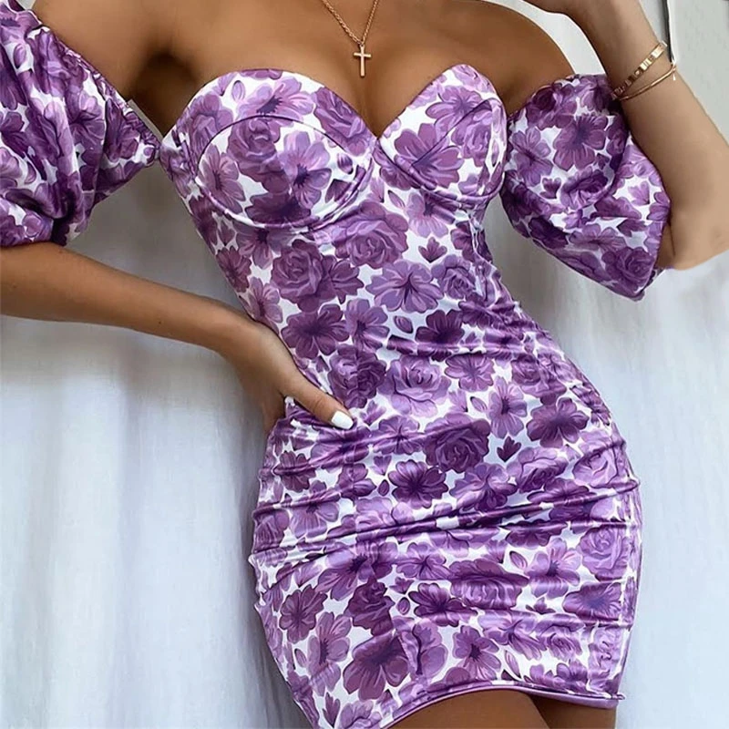 Short Puff Sleeve Off Shoulder Sexy Low Cut Dress Women Print Mini Night Club Party Dress Backless Bodycon Summer Dresses 2020
Short Puff Sleeve Off Shoulder Sexy Low Cut Dress Women Print Mini Night Club Party Dress Backless Bodycon Summer Dresses 2020
