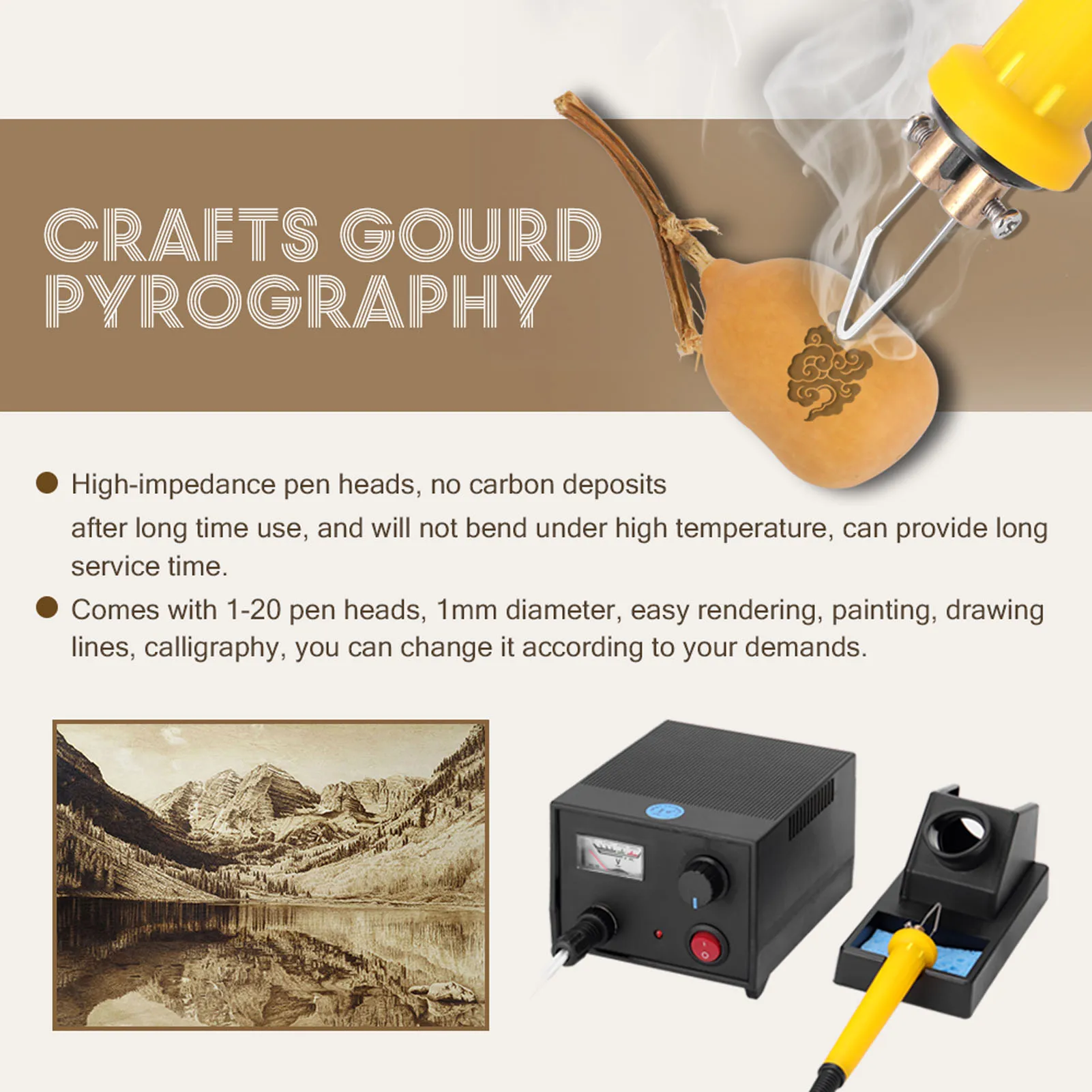 LH45-ZA1 Pointer Voltmeter Type Multifunctional Electric Gourd Wooden Pyrography Machine with 20pcs Heating Pen Heads
LH45-ZA1 Pointer Voltmeter Type Multifunctional Electric Gourd Wooden Pyrography Machine with 20pcs Heating Pen Heads