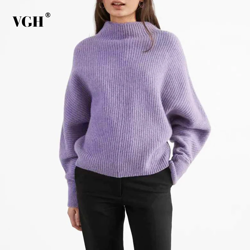VGH Minimalist Purple Women's Sweater Mock Neck Long Sleeve Casual Loose Autumn Sweaters For Women 2021 Fashion Clothing New
VGH Minimalist Purple Women's Sweater Mock Neck Long Sleeve Casual Loose Autumn Sweaters For Women 2021 Fashion Clothing New