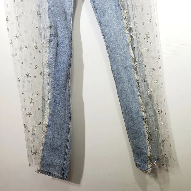 Fashion Splicing Sequin mesh Women Jeans 2021 Summer Korean Trend INS Female Denim wide leg Pants Streetwear Ms Tide Trousers
Fashion Splicing Sequin mesh Women Jeans 2021 Summer Korean Trend INS Female Denim wide leg Pants Streetwear Ms Tide Trousers