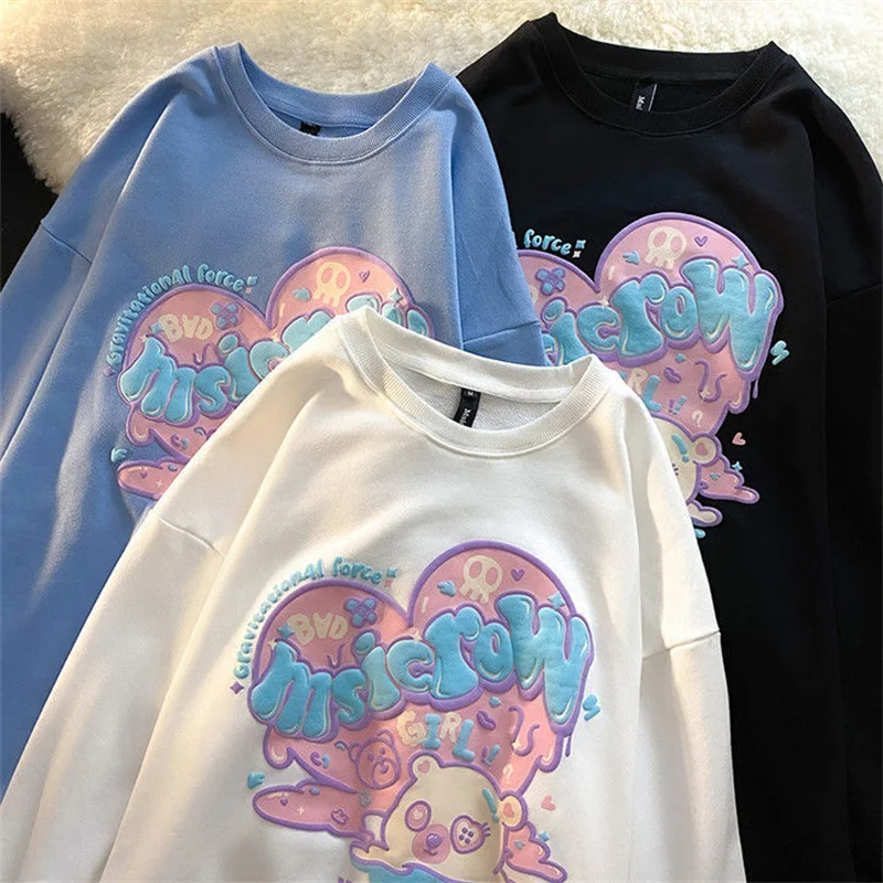 Cotton Kawaii Bear Cartoon Love O-Neck Sweater For Women National Tide Spring And Autumn Pullover Harajuku Casual Oversized Top
Cotton Kawaii Bear Cartoon Love O-Neck Sweater For Women National Tide Spring And Autumn Pullover Harajuku Casual Oversized Top