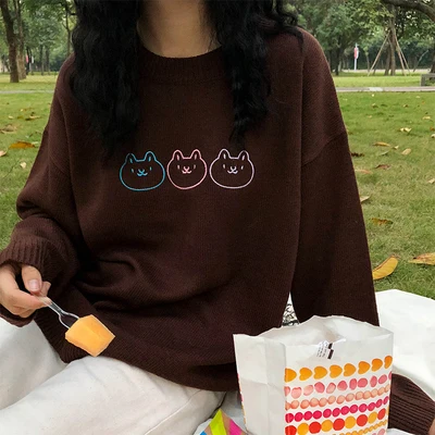 Simple Loose Cats Embroidered College Wind Long Sleeve O-neck Basic Casual 2020 Winter Women Sweaters
Simple Loose Cats Embroidered College Wind Long Sleeve O-neck Basic Casual 2020 Winter Women Sweaters