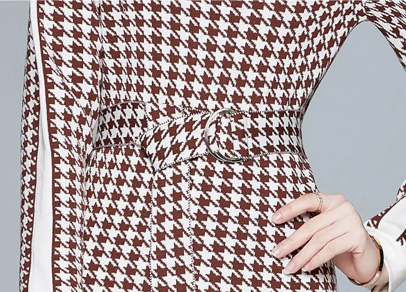 spring Autumn winter Fashion Lady Knitted Dress O neck Houndstooth Dress Casual Knitting A line Dress
spring Autumn winter Fashion Lady Knitted Dress O neck Houndstooth Dress Casual Knitting A line Dress