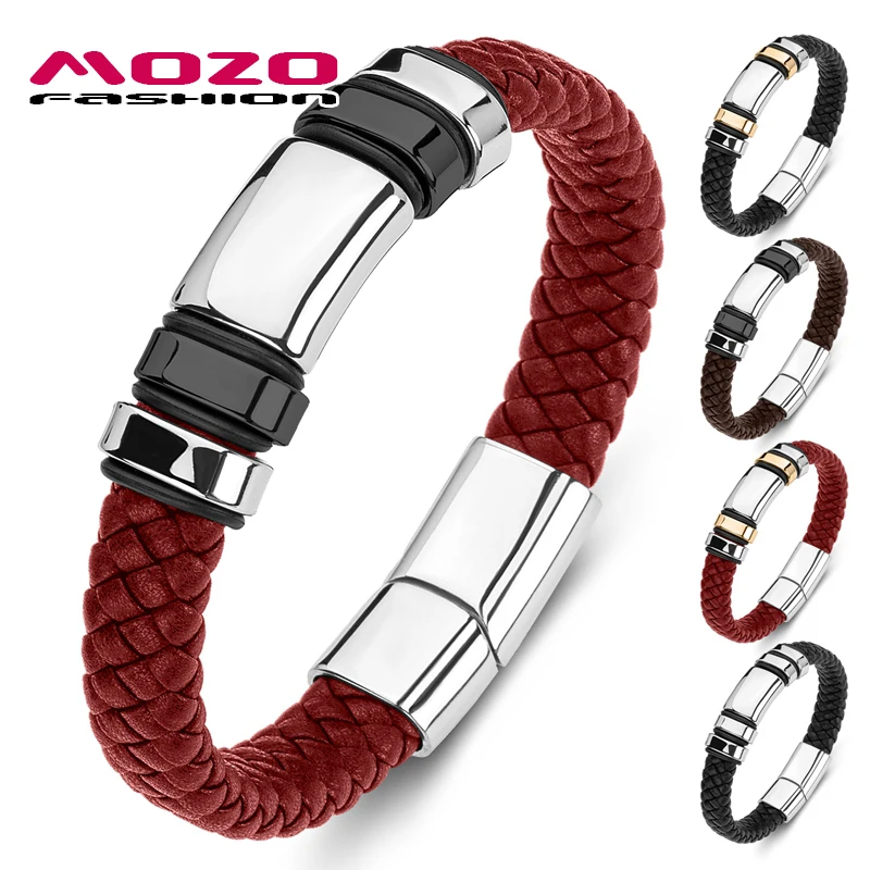 MOZO FASHION 2021 Men Bracelets Braided Rope Chain Stainless Steel Trendy Bangles Punk Genuine Leather Women Jewelry 172
MOZO FASHION 2021 Men Bracelets Braided Rope Chain Stainless Steel Trendy Bangles Punk Genuine Leather Women Jewelry 172