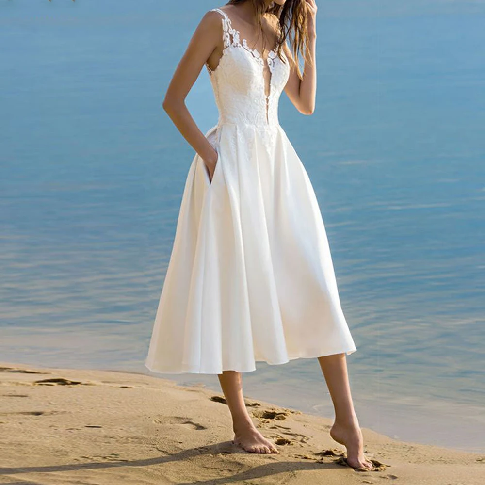 Elegant Wedding Dresses Jersey Lace Appliques Pleat V-Neck Sleeveless Zipper A-Line Gowns Bridal Vestidos Novia Do 2021 New
Elegant Wedding Dresses Jersey Lace Appliques Pleat V-Neck Sleeveless Zipper A-Line Gowns Bridal Vestidos Novia Do 2021 New