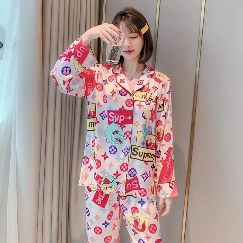 Pajama Sets Long Pants Women Silk Sleepwear Set Satin Chiffon Fashion Trend Womens Home Clothes Wear Cardigan Nightgown 2 Piece
Pajama Sets Long Pants Women Silk Sleepwear Set Satin Chiffon Fashion Trend Womens Home Clothes Wear Cardigan Nightgown 2 Piece