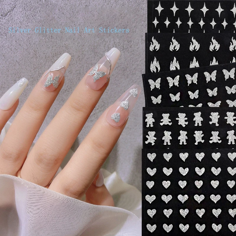 1 Sheet Silver Glitter Nail Art Stickers Flame Nail Decals Bear Butterfly Heart Sparkling Nail Decoration 3D Adehesive Manicure
1 Sheet Silver Glitter Nail Art Stickers Flame Nail Decals Bear Butterfly Heart Sparkling Nail Decoration 3D Adehesive Manicure