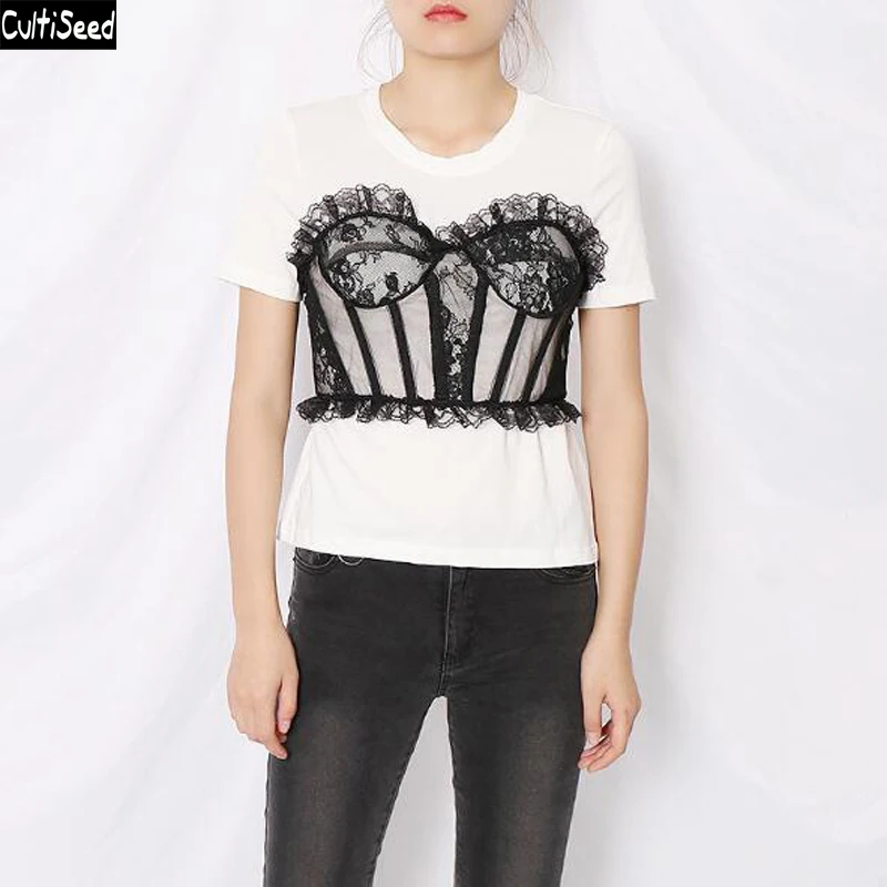 Cultiseed Women Sexy Lace Chest Patchwork Short Sleeve T-Shirt Tees Female New Fashion Party T-shirt Tops Ladies Casual tshirts
Cultiseed Women Sexy Lace Chest Patchwork Short Sleeve T-Shirt Tees Female New Fashion Party T-shirt Tops Ladies Casual tshirts