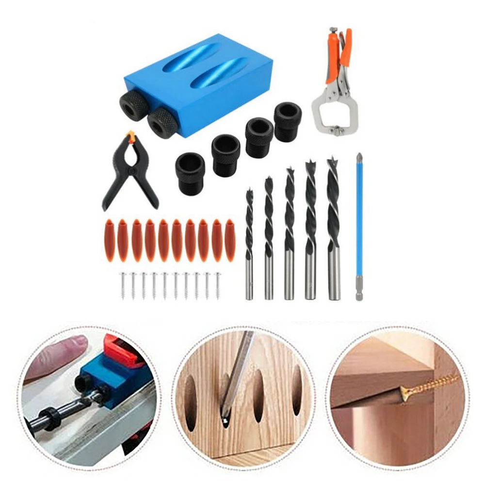35PCS Pocket Hole Jig Kit Woodworking Guide Oblique Drill 15 Degree Oblique Hole Locator Woodworking Tools Hole Puncher
35PCS Pocket Hole Jig Kit Woodworking Guide Oblique Drill 15 Degree Oblique Hole Locator Woodworking Tools Hole Puncher