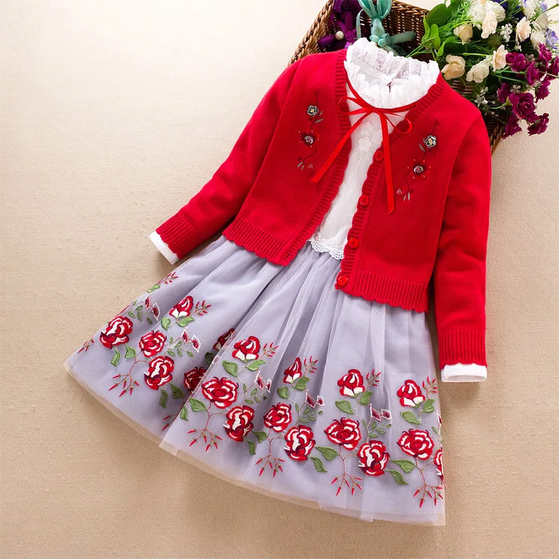 Girls' Dress Sweater Clothing Set Spring Autumn Children Fashion Princess Flower Mesh Dress Knitted Cardigan 2pcs Clothes Sets
Girls' Dress Sweater Clothing Set Spring Autumn Children Fashion Princess Flower Mesh Dress Knitted Cardigan 2pcs Clothes Sets