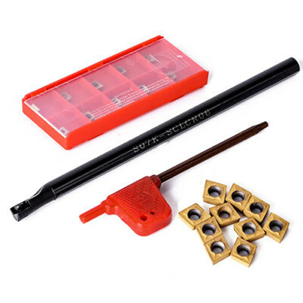 S07K-SCLCR06 Lathe Boring Bar Turning Tool Holder + 10X CCMT060204-HM Inserts For Woodworking Workshop Tools Accessories
S07K-SCLCR06 Lathe Boring Bar Turning Tool Holder + 10X CCMT060204-HM Inserts For Woodworking Workshop Tools Accessories