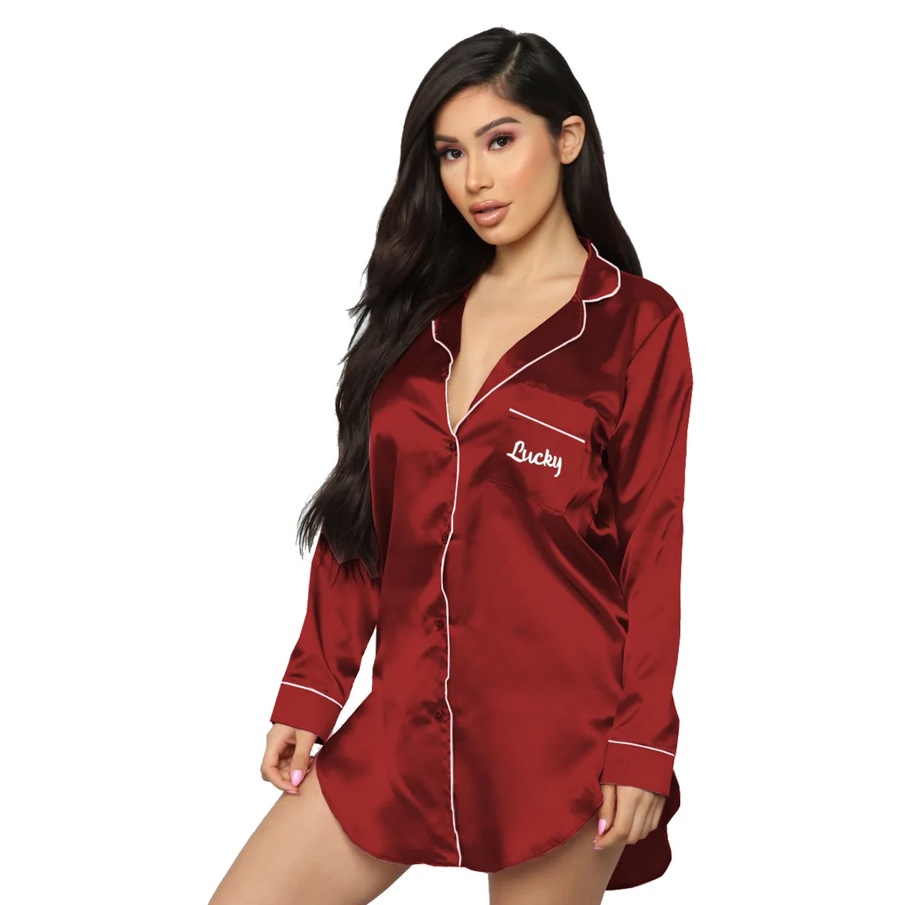 Women Long Sleeve Satin Sleepshirts Letter Embroidered "lucky" Nightgown New Spring Clothes Plus Size Loose Sleeping Dress S-3XL
Women Long Sleeve Satin Sleepshirts Letter Embroidered "lucky" Nightgown New Spring Clothes Plus Size Loose Sleeping Dress S-3XL