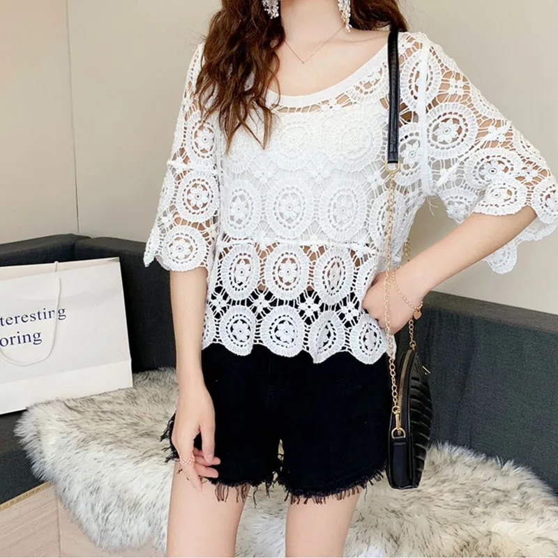 Korean Version Of Cotton Hollow Lace Flower Shirt Female White Bikini Blouse Sunscreen Shirt
Korean Version Of Cotton Hollow Lace Flower Shirt Female White Bikini Blouse Sunscreen Shirt