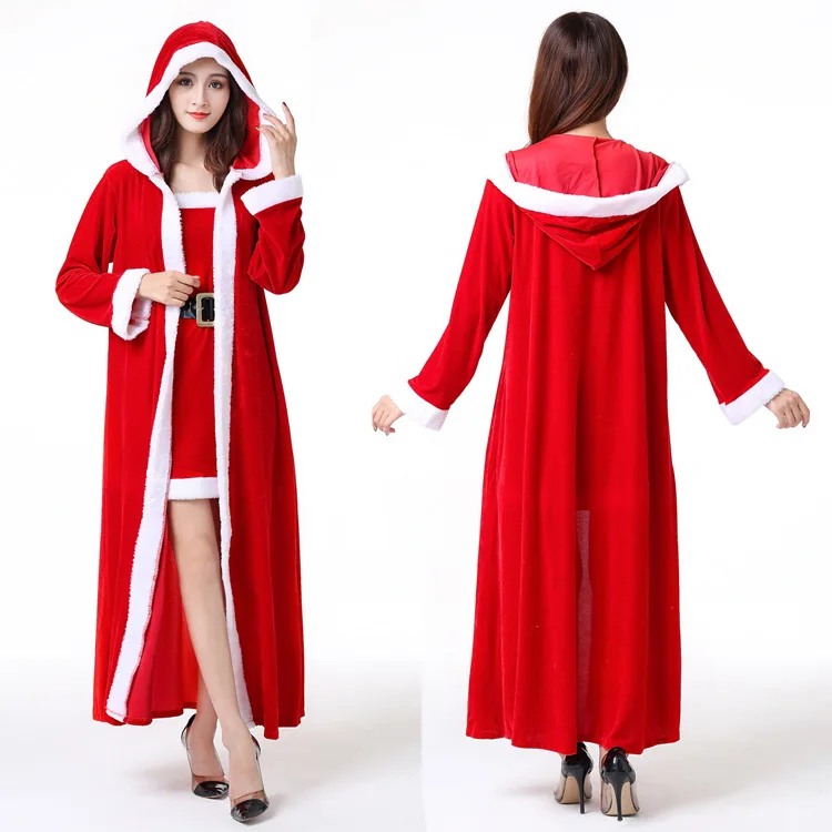

Женский красный бархатный накидка, Рождественский костюм, платье без бретелек, длинный костюм с капюшоном, одежда для косплея на Рождество