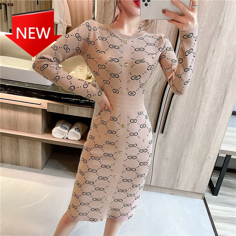 Женское винтажное трикотажное платье-свитер, облегающее платье для вечерние, Осень-зима 2021 
Женское винтажное трикотажное платье-свитер, облегающее платье для вечерние, Осень-зима 2021