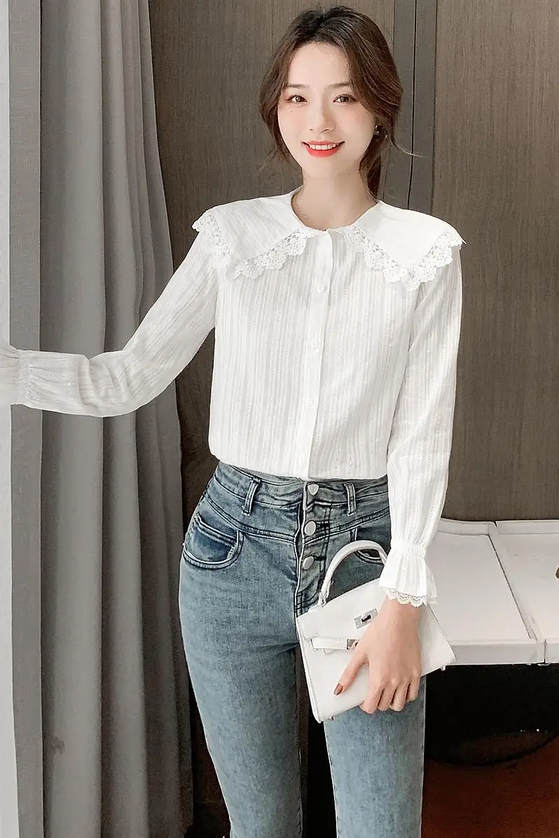 COIGARSAM Chiffon Shirt Womens tops New Spring Lace Loose Peter pan Collar Women shirts White Red 9657
COIGARSAM Chiffon Shirt Womens tops New Spring Lace Loose Peter pan Collar Women shirts White Red 9657