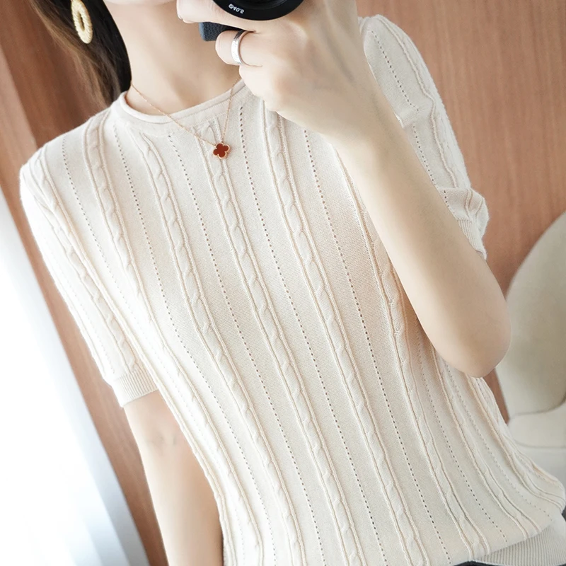 FRSEUCAG 100% cotton O-neck T-shirt solid color knitted short-sleeved pullover women's thin summer hot sale Soft as comfortable
FRSEUCAG 100% cotton O-neck T-shirt solid color knitted short-sleeved pullover women's thin summer hot sale Soft as comfortable