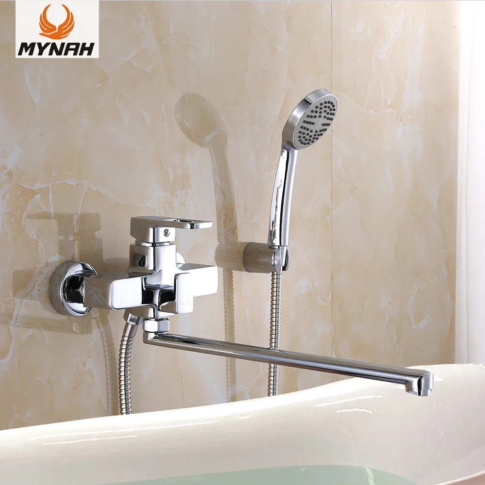 

MYNAH Bathtub Faucet 2 Functions Wall Mounted Bathroom Shower Set Chromed Hot and Cold Water Mixer Polished Bathtub Faucets Tap