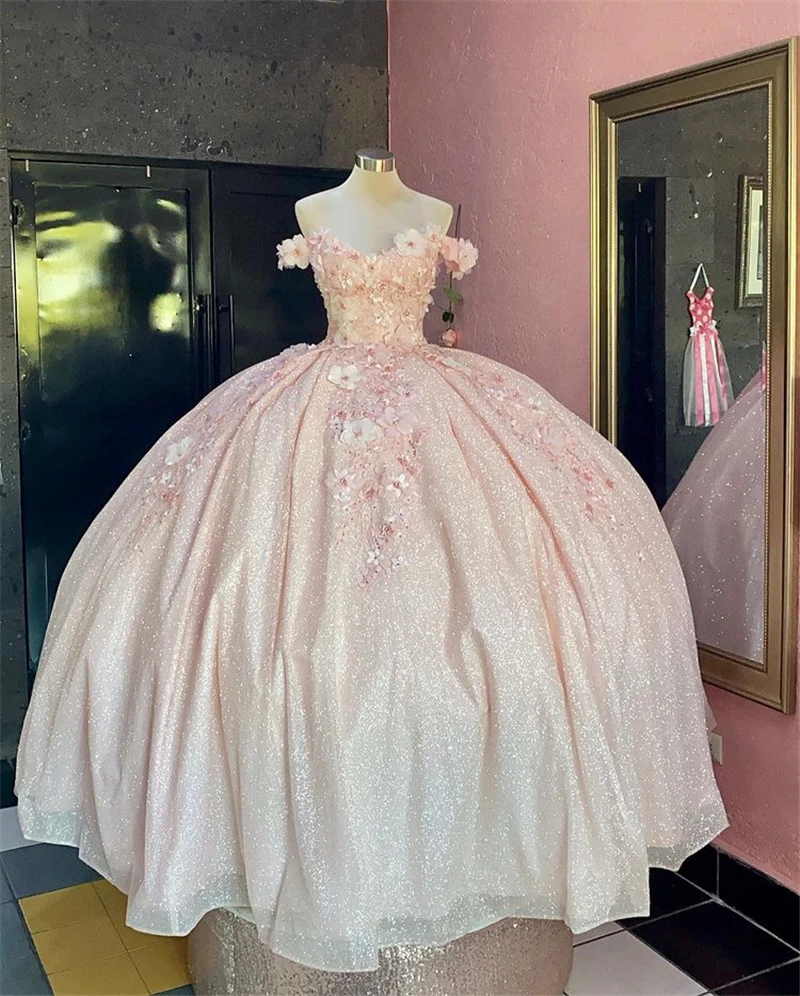 Blush Pink Ball Gown Quinceanera Dresses Off Shoulder 3D Flowers Sweet 16 Dress Princess Party Wear Vestido De 15 Anos Lace-Up
Blush Pink Ball Gown Quinceanera Dresses Off Shoulder 3D Flowers Sweet 16 Dress Princess Party Wear Vestido De 15 Anos Lace-Up