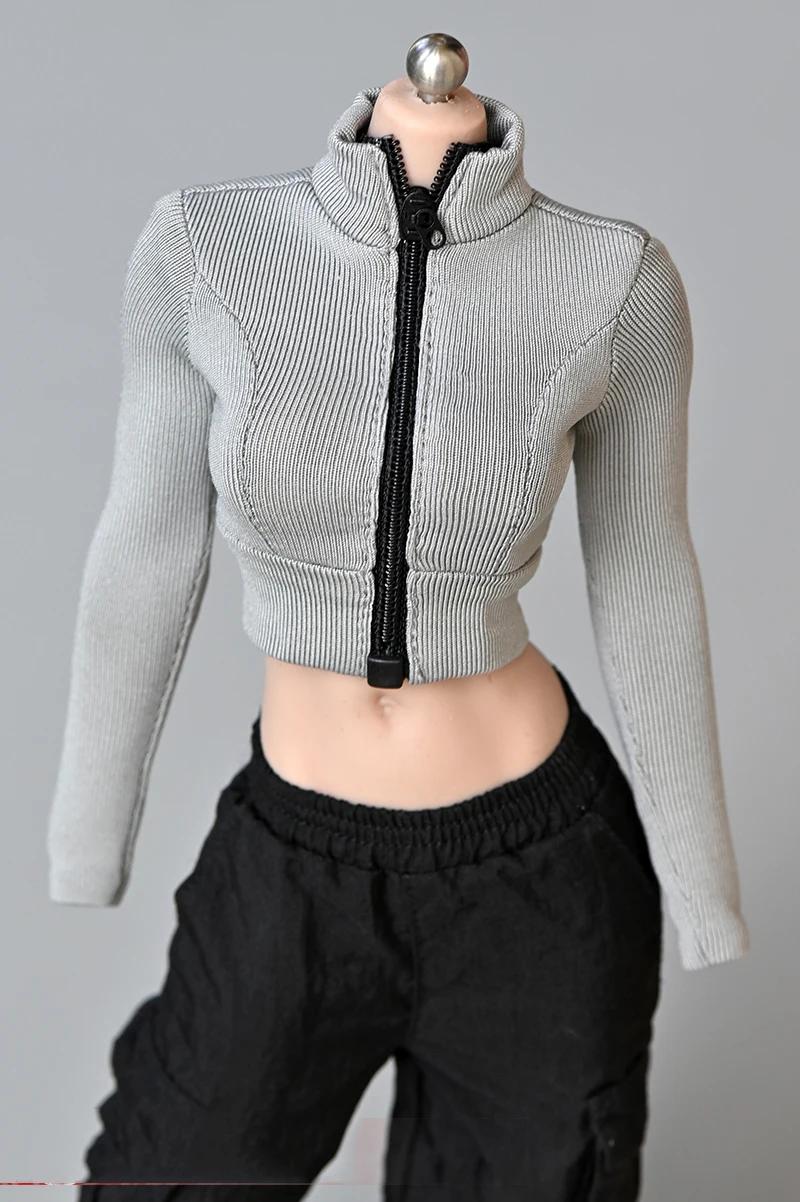 1/6 Sexy Female Clothes One-shoulder T-shirt Vest Stretch Zipper Tights Khaki Long Sleeve Top Leather shorts Pencil Trousers | Игрушки и
