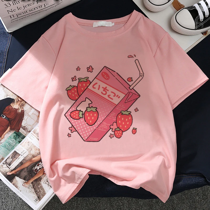 Japan Strawberry Juice Graphic Print T-shirt Women 2020 New Summer Fashion Tshirt Tee Harajuku Aesthetic Pink Top Female T Shirt
Japan Strawberry Juice Graphic Print T-shirt Women 2020 New Summer Fashion Tshirt Tee Harajuku Aesthetic Pink Top Female T Shirt