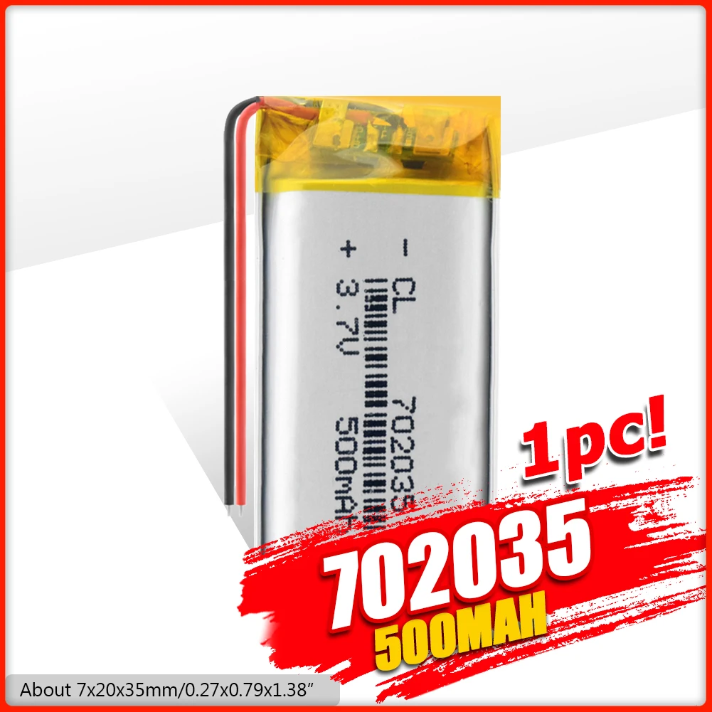Rechargeable 3.7V 500mAh 702035 Lithium Polymer Battery Accumulator Li ion lipo cell For Toy MP3 MP4 MP5 GPS BT Speaker Headset
Rechargeable 3.7V 500mAh 702035 Lithium Polymer Battery Accumulator Li ion lipo cell For Toy MP3 MP4 MP5 GPS BT Speaker Headset