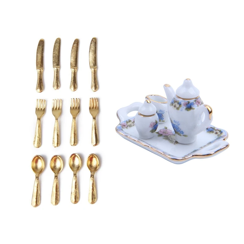 1 Set 1/12 Doll House Miniature Stainless Steel Tableware Set 12 Items Gold & 1 Set Porcelain Miniature Teapot Set
1 Set 1/12 Doll House Miniature Stainless Steel Tableware Set 12 Items Gold & 1 Set Porcelain Miniature Teapot Set