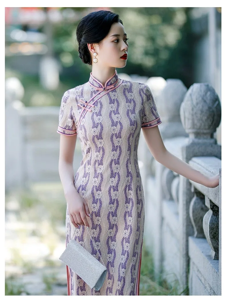 Sexy Lace Women Qipao Chinese Traditional Vintage Mandarin Collar Cheongsam Elegant Dobby Slim Long Dress Big Size 3XL Vestidos
Sexy Lace Women Qipao Chinese Traditional Vintage Mandarin Collar Cheongsam Elegant Dobby Slim Long Dress Big Size 3XL Vestidos