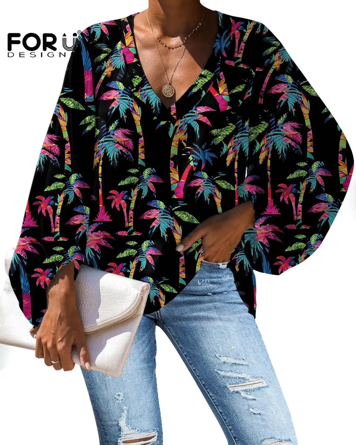 FORUDESIGNS Women Chiffon Blouse Tropical Palm Trees Pattern Casual Loose Long Refresh Shirt Triangle Element Durable Sunscreen
FORUDESIGNS Women Chiffon Blouse Tropical Palm Trees Pattern Casual Loose Long Refresh Shirt Triangle Element Durable Sunscreen