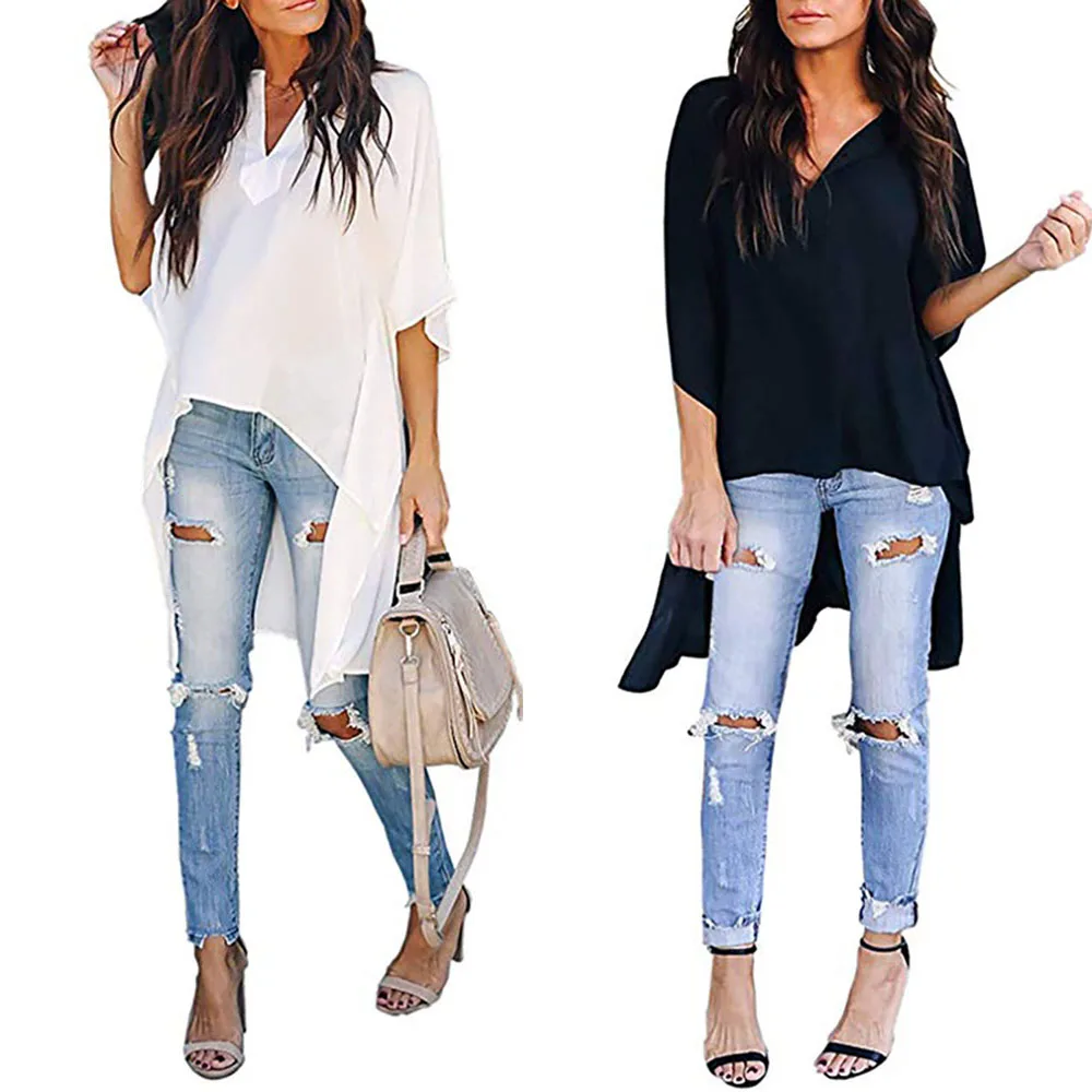 SEBOWEL Women's Simple Solid Color/Leopard Print V-Neck Blouses Summer Female Ladies High Low Chiffon Irregular Shirt Size S-2XL
SEBOWEL Women's Simple Solid Color/Leopard Print V-Neck Blouses Summer Female Ladies High Low Chiffon Irregular Shirt Size S-2XL