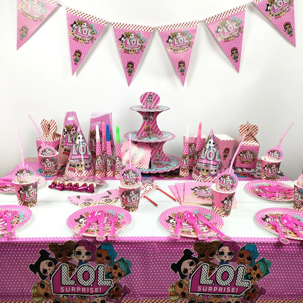 LOL Surprise Doll Theme Party Supplies Disposable Tablecloth Paper Plate Pennant Banner Birthday Party Dress Up Set Holiday Gift
LOL Surprise Doll Theme Party Supplies Disposable Tablecloth Paper Plate Pennant Banner Birthday Party Dress Up Set Holiday Gift