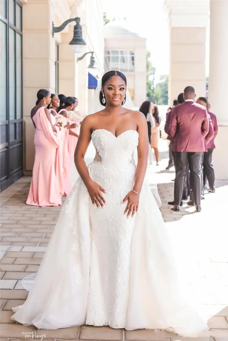 Hot Sale Plus Size Wedding Dresses Sweetheart Lace Appliques Mermaid Bridal Dress with Detachable Train Robe de Mairee
Hot Sale Plus Size Wedding Dresses Sweetheart Lace Appliques Mermaid Bridal Dress with Detachable Train Robe de Mairee