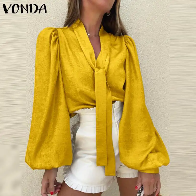 Осенние Рубашки с длинным рукавом на шнуровке 2021 VONDA, женские топы с рукавами-фонариками и V-образным вырезом для вечеринки, Повседневная блу...
Осенние Рубашки с длинным рукавом на шнуровке 2021 VONDA, женские топы с рукавами-фонариками и V-образным вырезом для вечеринки, Повседневная блу...