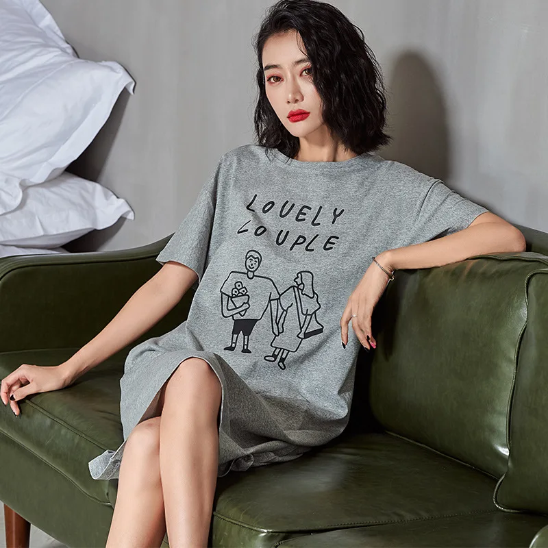 Pajama women's summer cotton long short sleeve nightdress thin ladies simple cartoon printed home clothes
Pajama women's summer cotton long short sleeve nightdress thin ladies simple cartoon printed home clothes