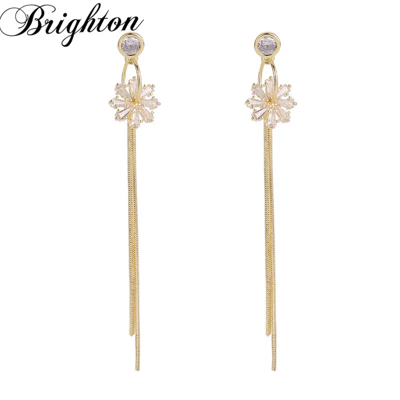 

Brighton Delicate Brincos Long Tassel Drop Earrings Trendy Party Flower Zircon Dangle Earrings For Women New Fashion Jewelry