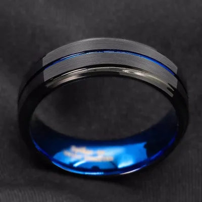 Stainless Steel Men's Ring Blue Groove Black Slotted Rings Blue Highlights The Gentleman's Temperament and Luxury
Stainless Steel Men's Ring Blue Groove Black Slotted Rings Blue Highlights The Gentleman's Temperament and Luxury