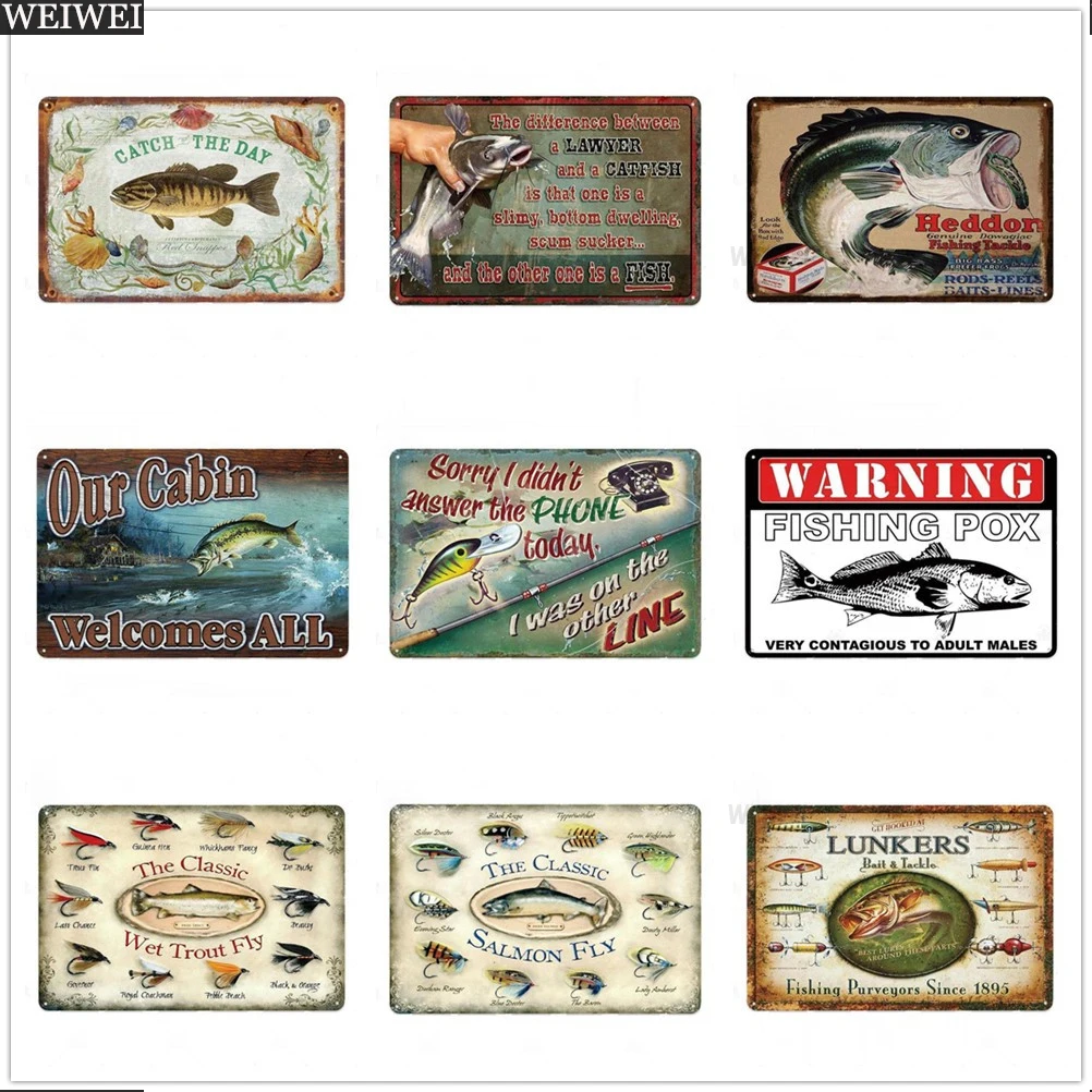 WEIWEI Fishing Tin Sign Fish Poster Metal Plate Signs Decor for Kitchen Man Cave Wall Plaques Vintage Craft Art Painting Shop Si
WEIWEI Fishing Tin Sign Fish Poster Metal Plate Signs Decor for Kitchen Man Cave Wall Plaques Vintage Craft Art Painting Shop Si