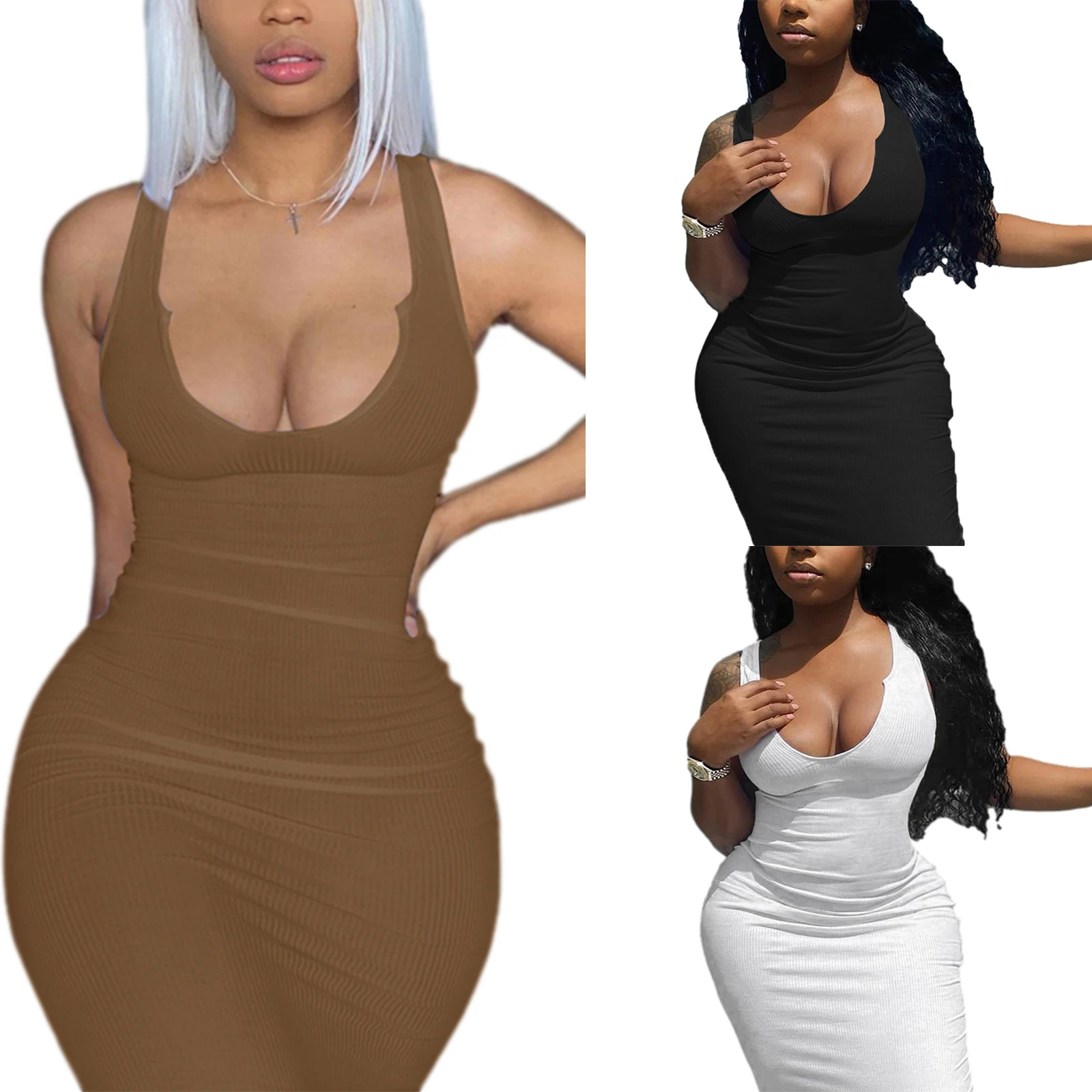 Women Summer Fashion Close-fitting Dress Solid Color Trendy Sleeveless U-shaped Collar Sexy White Black Coffee
Women Summer Fashion Close-fitting Dress Solid Color Trendy Sleeveless U-shaped Collar Sexy White Black Coffee