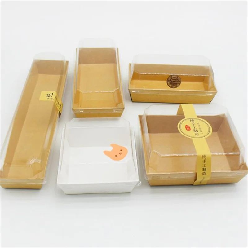 

50Sets Cookie White Cardboard Gift Box DIY Candy Bread Plastic PVC Packing Boxes Cupcake Kraft Paper Box With Transparent Cover