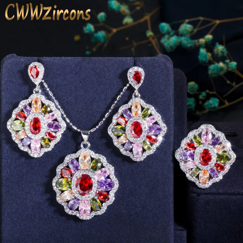 CWWZircons 3pcs Vintage Ethnic Cubic Zirconia Jewelry Sets Multi Colored Big CZ Ring Necklace and Earring for Ladies Party T261
CWWZircons 3pcs Vintage Ethnic Cubic Zirconia Jewelry Sets Multi Colored Big CZ Ring Necklace and Earring for Ladies Party T261