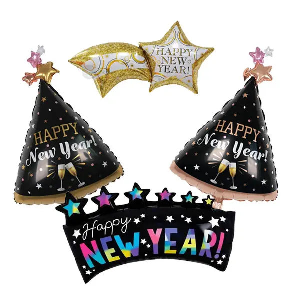 

Happy New Years Eve Balloons Decorations Set - Happy New Years Banner Champagne Bottle Party Hat Balloons Foil Balloons