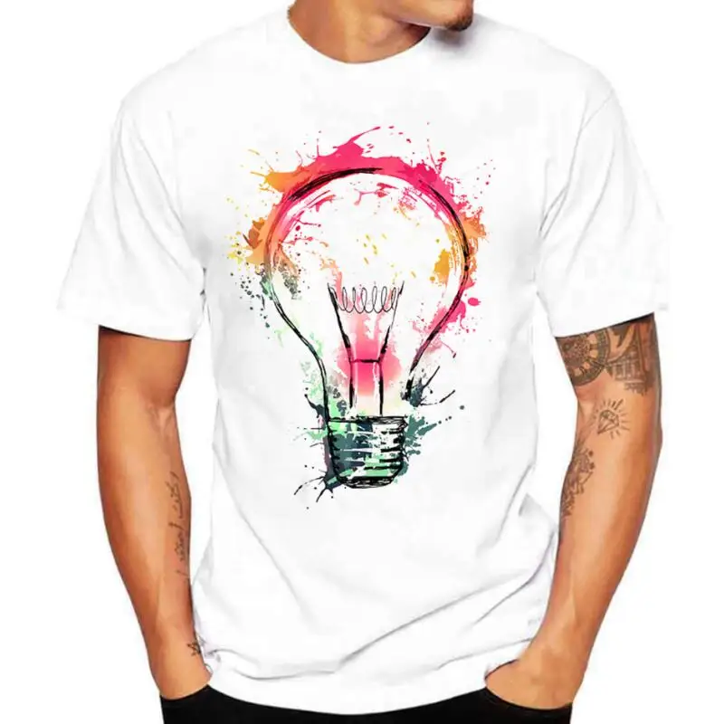 

Camisetas a la moda para hombre, camiseta informal de algodÃ³n con estampado 3D de bombilla y cuello redondo de manga corta, 2020
