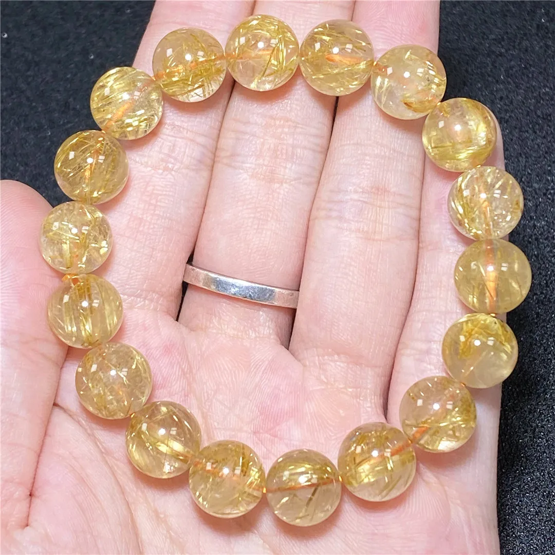 

11mm Natural Gold Rutilated Quartz Bracelet Jewelry For Woman Man Healing Wealth Luck Gift Crystal Beads Gemstone Strands AAAAA