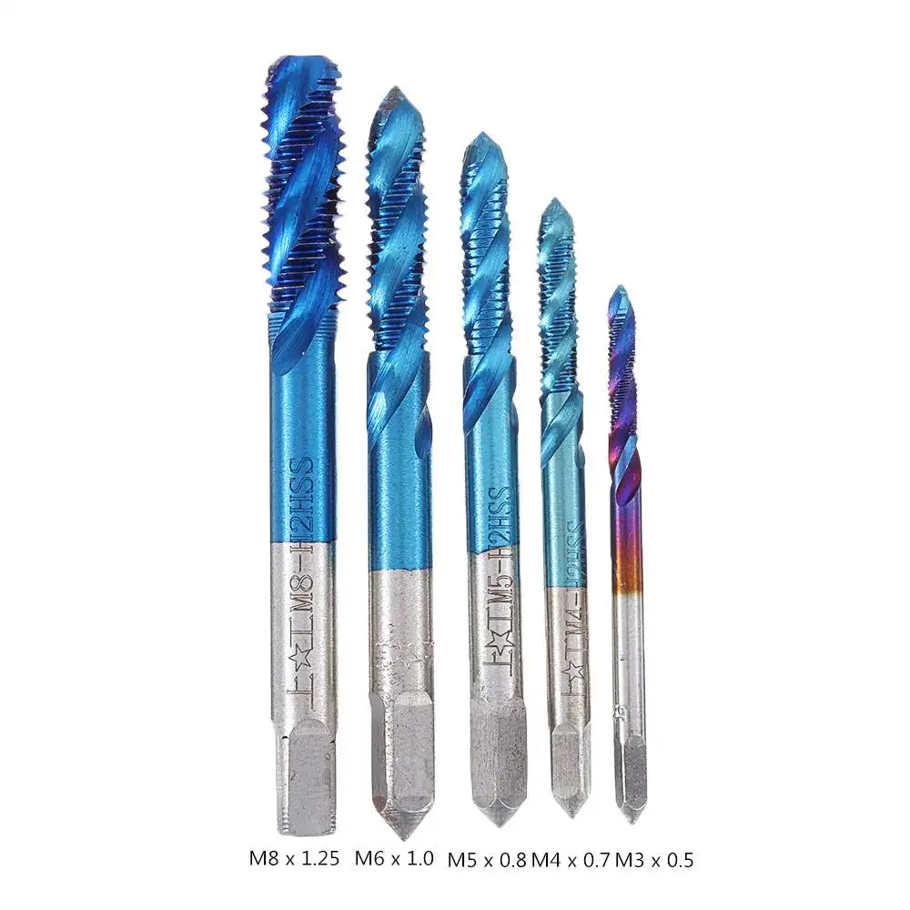 5pcs M3-M8 Spiral Thread Screw Tap Drill Blue-nano Coated Machine Tap Metric Drill Bit Set
5pcs M3-M8 Spiral Thread Screw Tap Drill Blue-nano Coated Machine Tap Metric Drill Bit Set